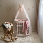 Baldachin din tul pentru pătuț bebe, ivory, textura materialului