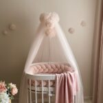 Baldachin din tul pentru pătuț bebe, ivory, vedere de ansamblu