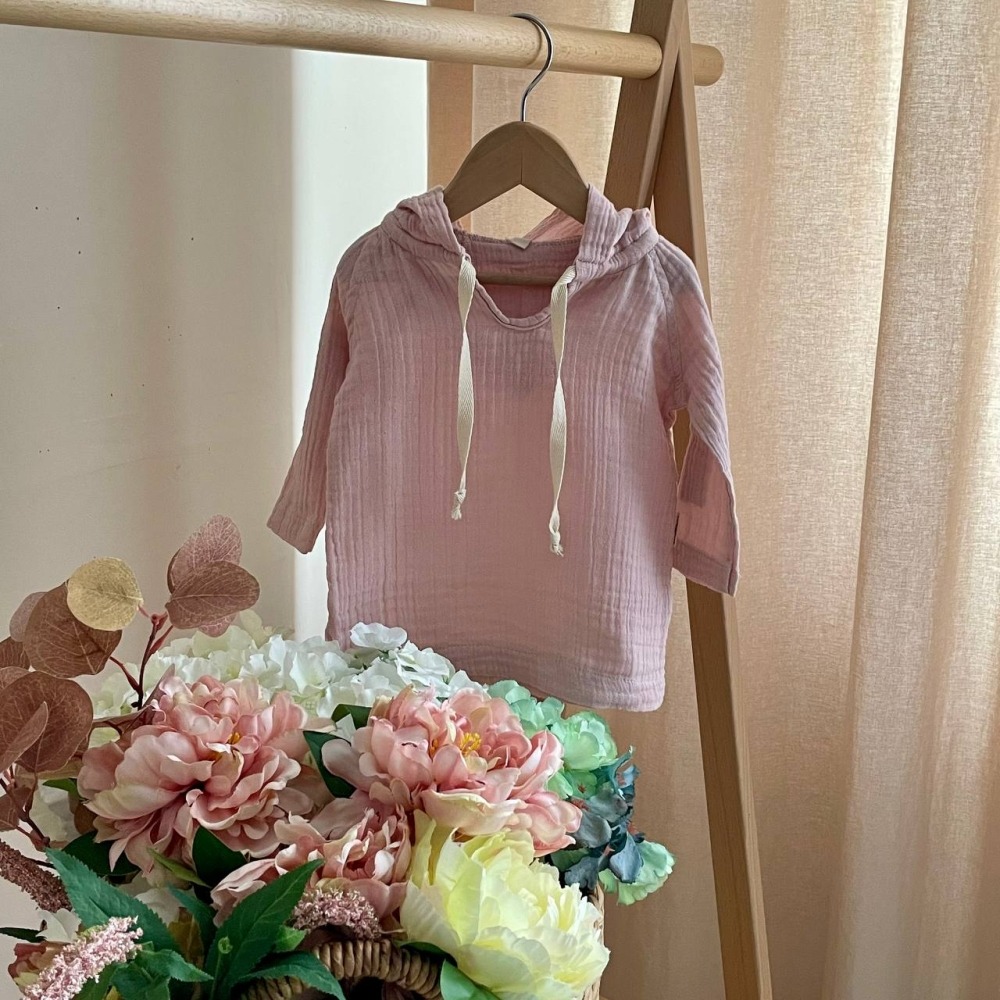 Bluză cu glugă din muselină pentru copii, roz pudră, bumbac 100%, vedere de ansamblu Bluză cu glugă din muselină pentru copii, roz pudră, bumbac 100%, vedere de ansamblu
