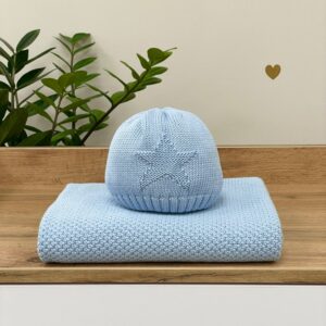 Căciulă tricotată pentru bebeluși cu stea, albastru deschis, vedere de ansamblu