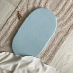 Cearșaf pentru cărucior din muselină albastru deschis, 45 × 80 cm, vedere de ansamblu