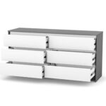 Comodă camera copii Rian 1750, finisaj Alb-Grafit, vedere din față