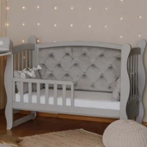 Pătuț tapițat co-sleeping Iași 120 × 60 cm, gri, vedere din față