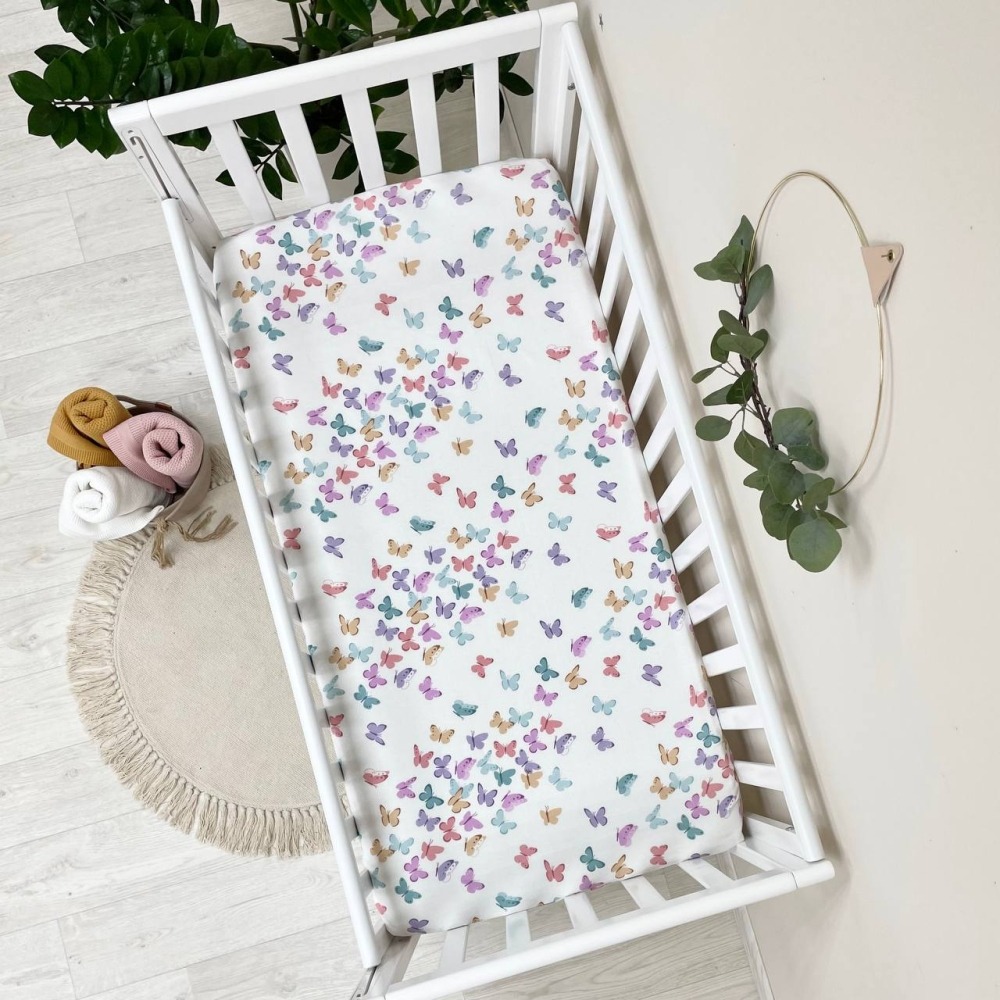 Husă de saltea pătuț 120 × 60 cm din poplin bumbac, fluturi, vedere de ansamblu Husă de saltea pătuț 120 × 60 cm din poplin bumbac, fluturi, vedere de ansamblu