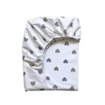 Husă de saltea pătuț 120 × 60 cm din poplin bumbac, inimioare bej și gri, textură din poplin 100% bumbac