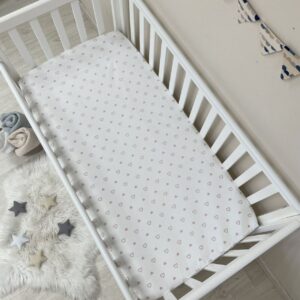 Husă de saltea pătuț 120 × 60 cm din poplin bumbac, inimioare roz, vedere de ansamblu