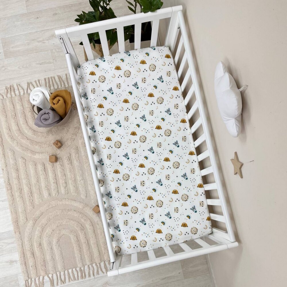 Husă de saltea pătuț 120 × 60 cm din poplin bumbac, lei și zebre, vedere de ansamblu Husă de saltea pătuț 120 × 60 cm din poplin bumbac, lei și zebre, vedere de ansamblu