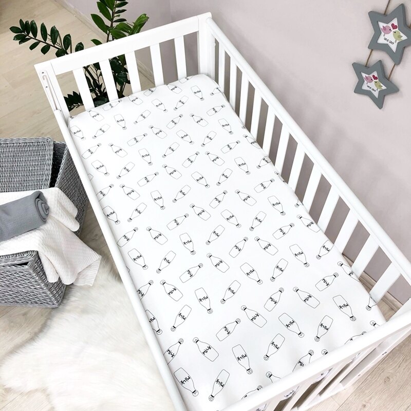 Husă de saltea pătuț 120 × 60 cm din poplin bumbac, alb cu negru, vedere de ansamblu Husă de saltea pătuț 120 × 60 cm din poplin bumbac, alb cu negru, vedere de ansamblu