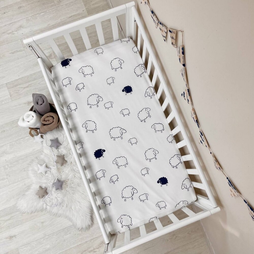 Husă de saltea pătuț 120 × 60 cm din poplin bumbac, oițe, vedere de ansamblu Husă de saltea pătuț 120 × 60 cm din poplin bumbac, oițe, vedere de ansamblu