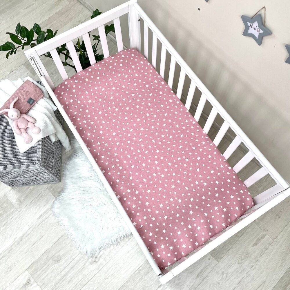 Husă de saltea pătuț 120 × 60 cm din poplin bumbac, steluțe albe, vedere de ansamblu Husă de saltea pătuț 120 × 60 cm din poplin bumbac, steluțe albe, vedere de ansamblu
