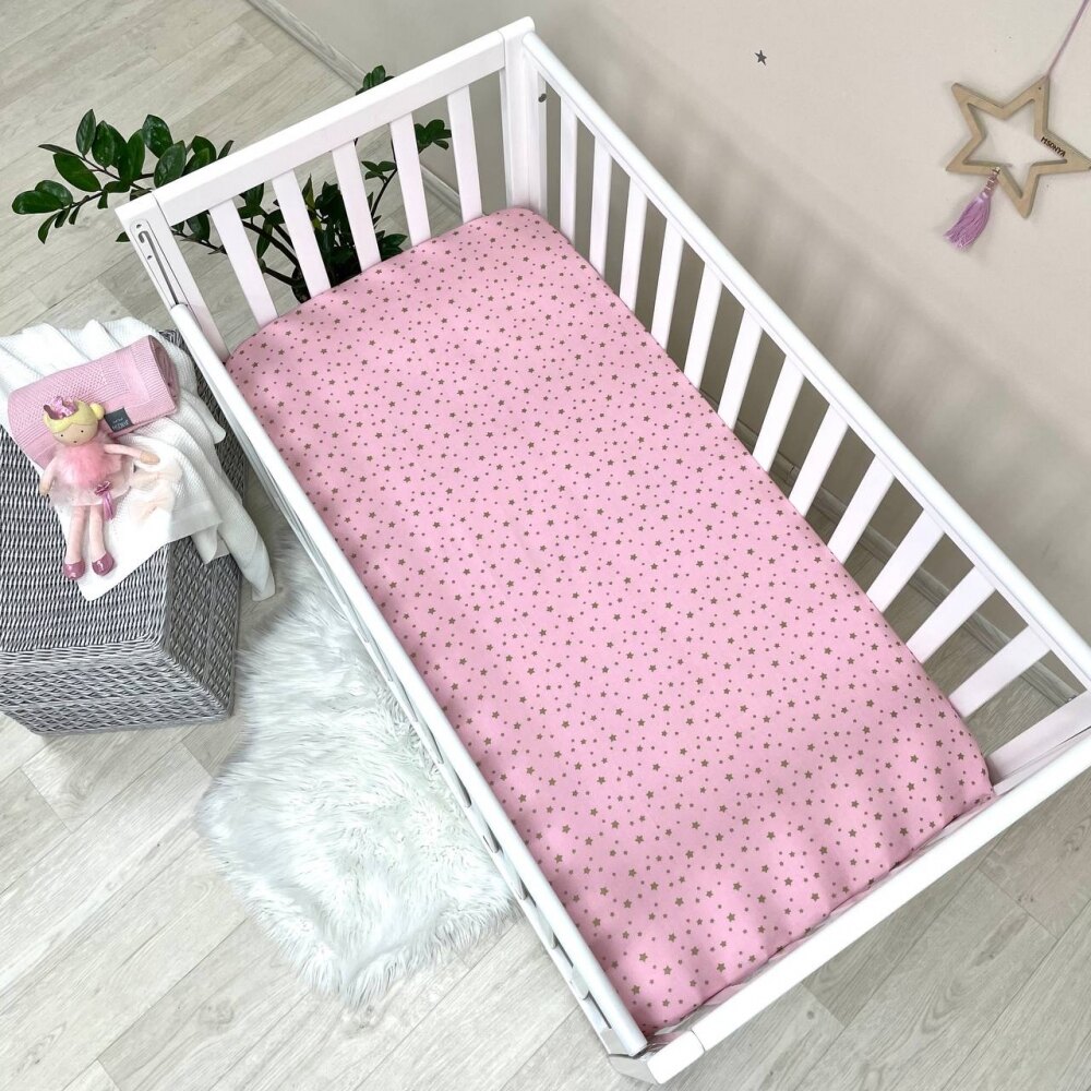 Husă de saltea pătuț 120 × 60 cm din poplin bumbac, steluțe aurii, vedere de ansamblu Husă de saltea pătuț 120 × 60 cm din poplin bumbac, steluțe aurii, vedere de ansamblu