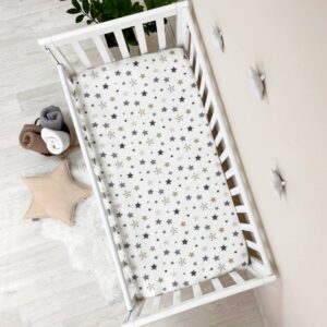 Husă de saltea pătuț 120 × 60 cm din poplin bumbac, steluțe bej, vedere de ansamblu