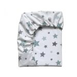 Husă de saltea pătuț 120 × 60 cm din poplin bumbac, steluțe mentă, prezentare