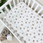 Husă de saltea pătuț 120 × 60 cm din poplin bumbac, ursuleți, elastic pe margini