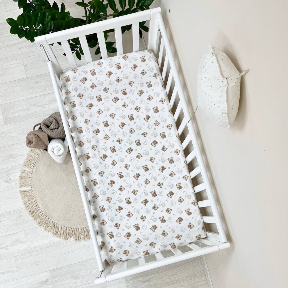 Husă de saltea pătuț 120 × 60 cm din poplin bumbac, ursuleți, vedere de ansamblu Husă de saltea pătuț 120 × 60 cm din poplin bumbac, ursuleți, vedere de ansamblu