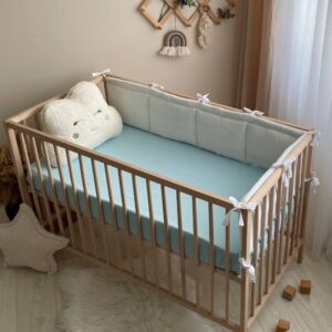 Husă de saltea pătuț 120 × 60 cm din muselină 100% bumbac, albastru, țesătură din muselină 100% bumbac
