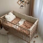 Husă de saltea pătuț 120 × 60 cm din muselină 100% bumbac, bej, nuanța reală a materialului