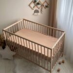 Husă de saltea pătuț 120 × 60 cm din muselină 100% bumbac, bej, vedere de ansamblu
