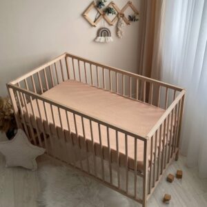 Husă de saltea pătuț 120 × 60 cm din muselină 100% bumbac, bej, vedere de ansamblu