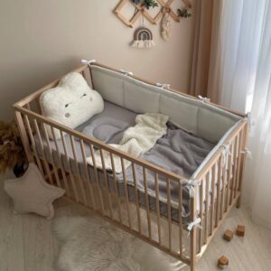 Husă de saltea pătuț 120 × 60 cm din muselină 100% bumbac, gri, țesătură din muselină 100% bumbac