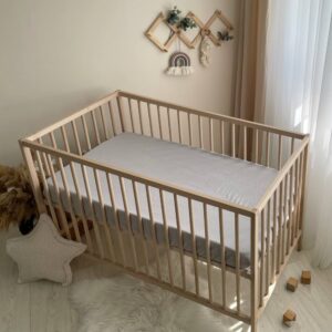 Husă de saltea pătuț 120 × 60 cm din muselină 100% bumbac, gri, vedere de ansamblu
