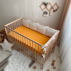 Husă de saltea pătuț 120 × 60 cm din muselină 100% bumbac, muștar, țesătură din muselină 100% bumbac