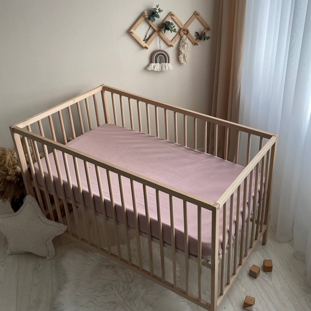 Husă de saltea pătuț 120 × 60 cm din muselină 100% bumbac, roz pudră, vedere de ansamblu Husă de saltea pătuț 120 × 60 cm din muselină 100% bumbac, roz pudră, vedere de ansamblu