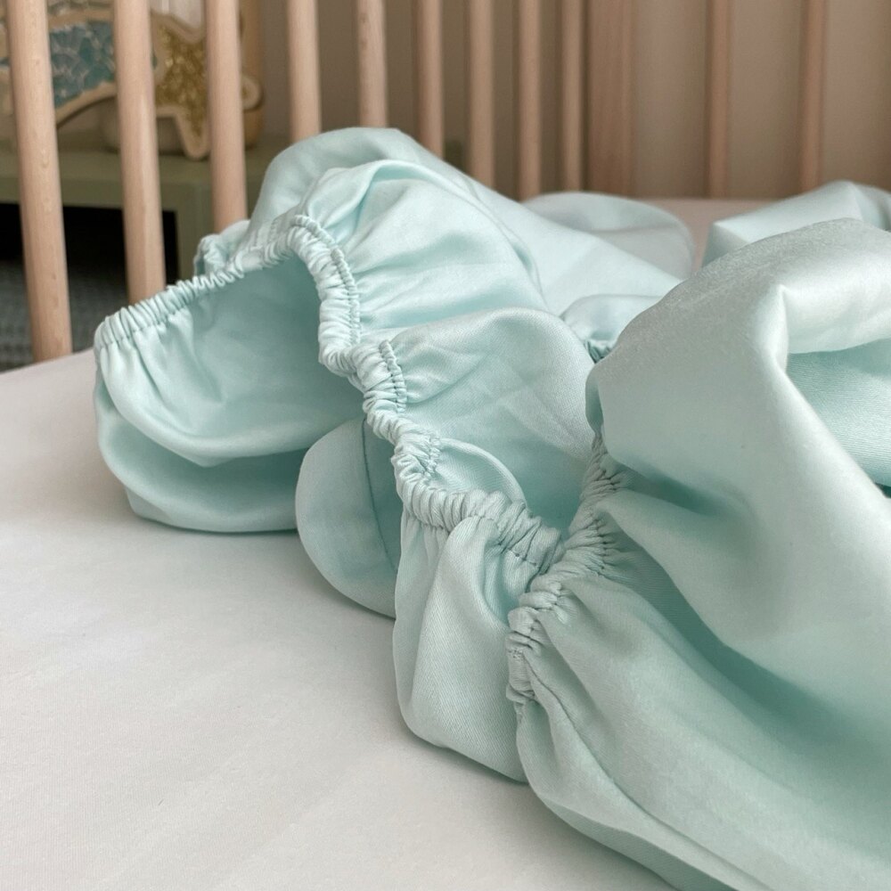Husă de saltea pătuț 120 × 60 cm din satin, mentă, vedere de ansamblu Husă de saltea pătuț 120 × 60 cm din satin, mentă, vedere de ansamblu