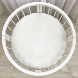 Husă de saltea rotundă pentru pătuț, alb, 70 × 70 cm, elastic pe toată circumferința