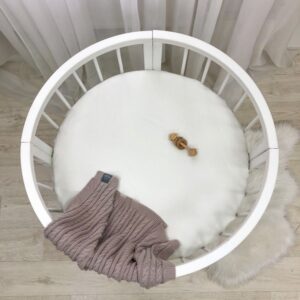 Husă de saltea rotundă pentru pătuț, alb, 70 × 70 cm, vedere de ansamblu