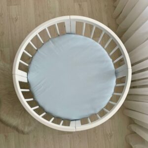 Husă de saltea rotundă pentru pătuț, albastru, 70 × 70 cm, elastic pe toată circumferința