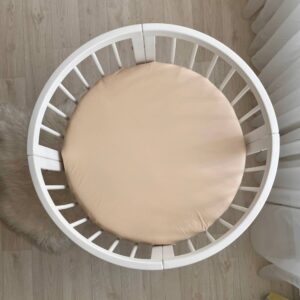 Husă de saltea rotundă pentru pătuț, bej, 70 × 70 cm, elastic pe toată circumferința