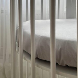 Husă de saltea rotundă pentru pătuț, gri, 70 × 70 cm, elastic pe toată circumferința