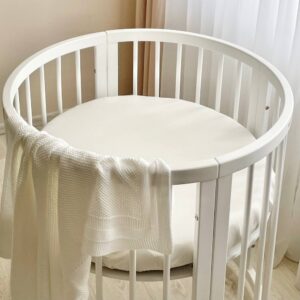 Husă de saltea rotundă pentru pătuț, milky, 70 × 70 cm, elastic pe toată circumferința