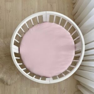 Husă de saltea rotundă pentru pătuț, roz, 70 × 70 cm, elastic pe toată circumferința