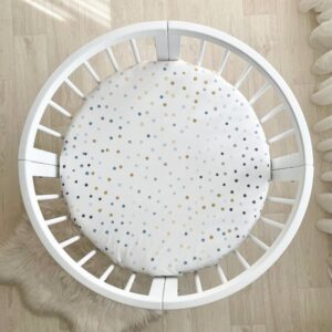 Husă de saltea rotundă pentru pătuț, buline colorate, 70 × 70 cm, vedere de ansamblu
