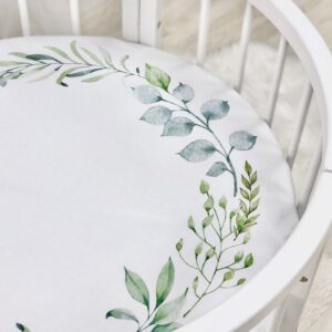 Husă de saltea rotundă pentru pătuț, coronițe, 70 × 70 cm, elastic pe toată circumferința