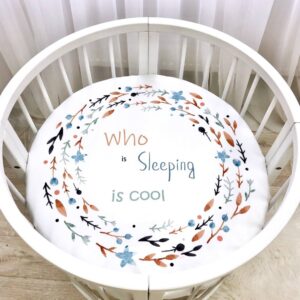 Husă de saltea rotundă pentru pătuț, Sleeping is cool, 70 × 70 cm, vedere de ansamblu