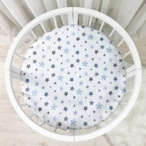 Husă de saltea rotundă pentru pătuț, steluțe albastre, 70 × 70 cm, vedere de ansamblu