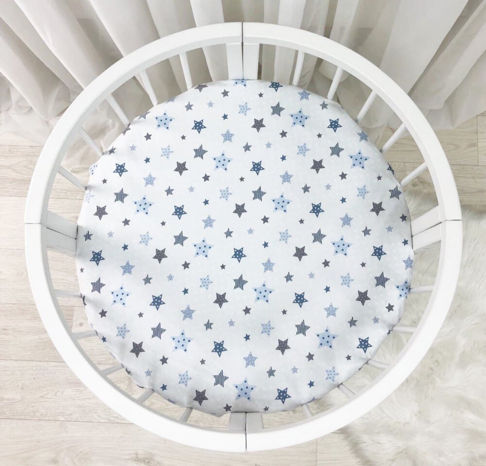 Husă de saltea rotundă pentru pătuț, steluțe albastre, 70 × 70 cm, vedere de ansamblu Husă de saltea rotundă pentru pătuț, steluțe albastre, 70 × 70 cm, vedere de ansamblu