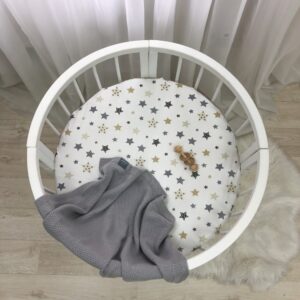 Husă de saltea rotundă pentru pătuț, steluțe bej, 70 × 70 cm, vedere de ansamblu