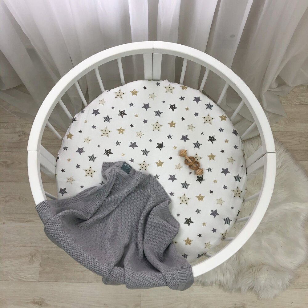 Husă de saltea rotundă pentru pătuț, steluțe bej, 70 × 70 cm, vedere de ansamblu Husă de saltea rotundă pentru pătuț, steluțe bej, 70 × 70 cm, vedere de ansamblu