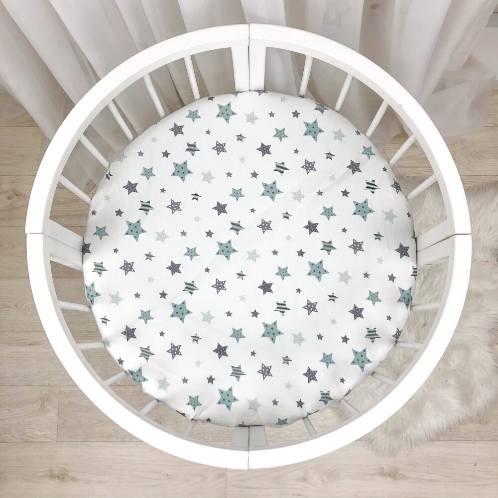 Husă de saltea rotundă pentru pătuț, steluțe mentă, 70 × 70 cm, vedere de ansamblu Husă de saltea rotundă pentru pătuț, steluțe mentă, 70 × 70 cm, vedere de ansamblu
