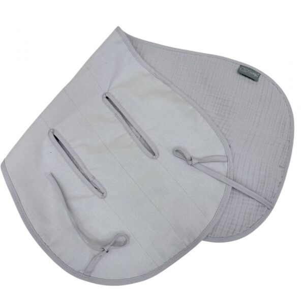 Inserție pentru scaun auto sau cărucior din muselină, gri, 32 × 74 cm, față din muselină în patru straturi