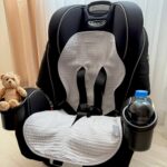 Inserție pentru scaun auto sau cărucior din muselină, gri, 32 × 74 cm, verso impermeabil