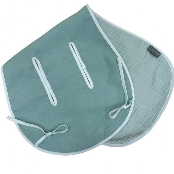 Inserție pentru scaun auto sau cărucior din muselină, mentă, 32 × 74 cm, față din muselină în patru straturi