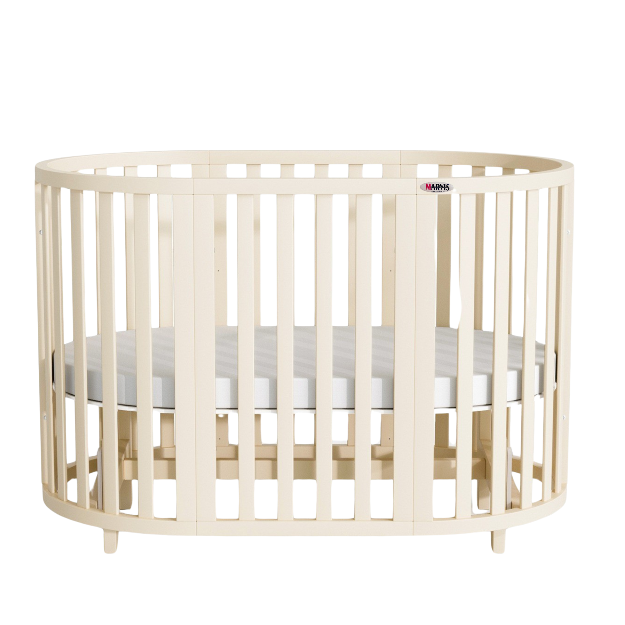 Pătuț evolutiv rotund-oval Maribelle 9 în 1, fildeș, vedere de ansamblu Pătuț evolutiv rotund-oval Maribelle 9 în 1, fildeș, vedere de ansamblu