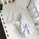 Păturică bebe Delux din bumbac satinat cu dantelă, alb, 80 × 80 cm, vedere de ansamblu