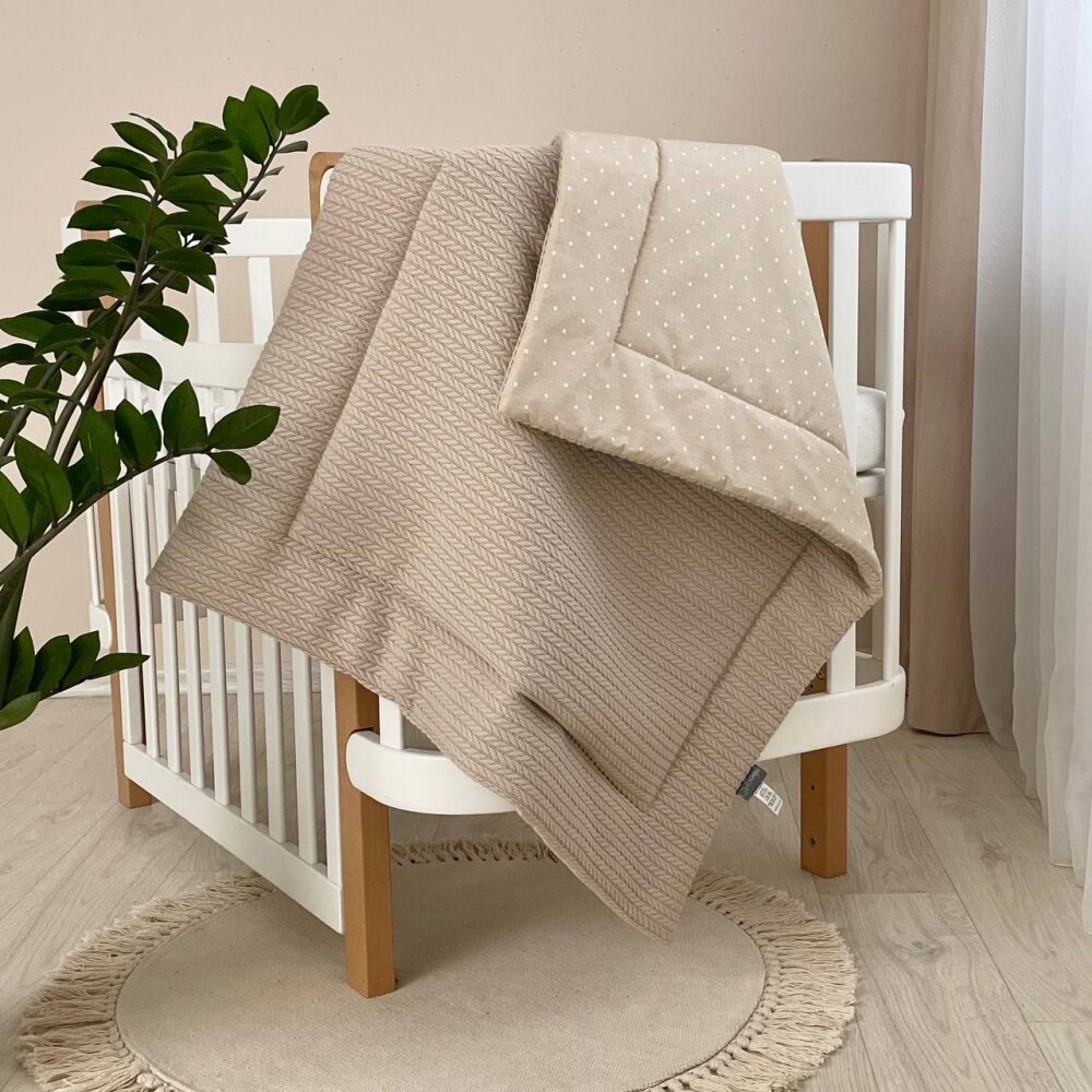 Păturică bebe din bumbac și material tricotat, bej, 75 × 100 cm, vedere de ansamblu Păturică bebe din bumbac și material tricotat, bej, 75 × 100 cm, vedere de ansamblu
