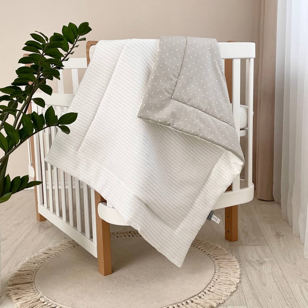 Păturică bebe din bumbac și material tricotat, gri, 75 × 100 cm, vedere de ansamblu Păturică bebe din bumbac și material tricotat, gri, 75 × 100 cm, vedere de ansamblu